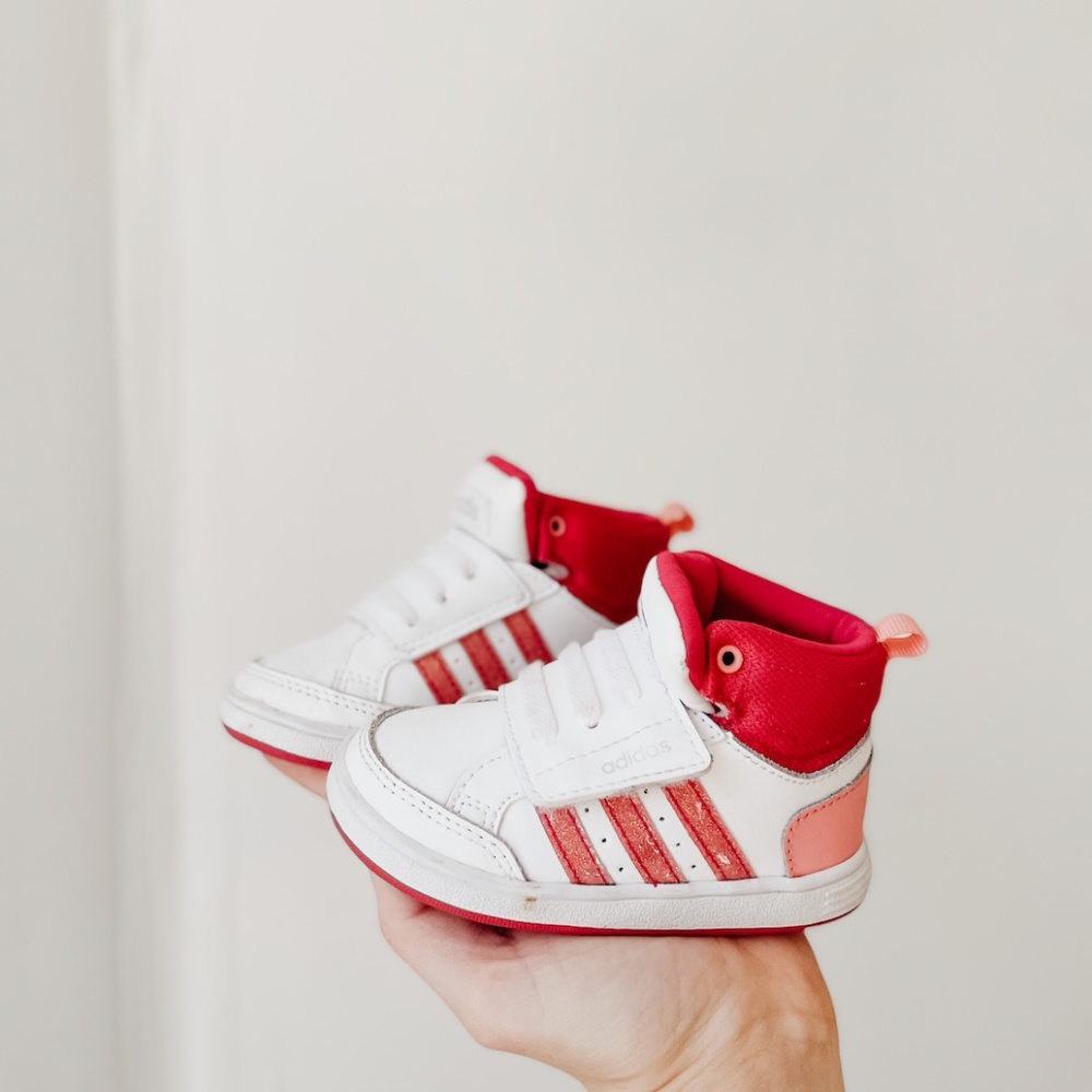 Baby Girl Pink & White Adidas High Top Tennis Shoes